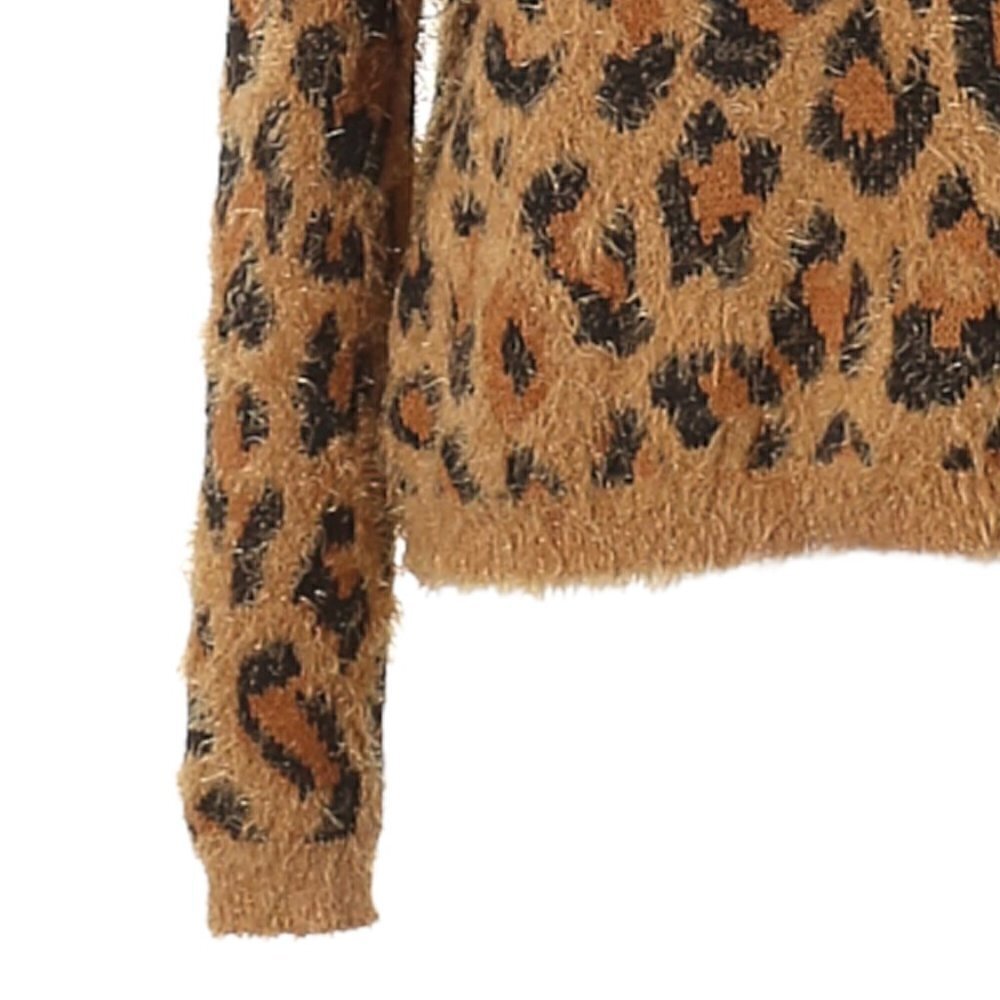 Wonderly Fuzzy Eyelash Knit Tan Leopard Print Pullover Sweater Size XL NWT - Picture 4 of 8